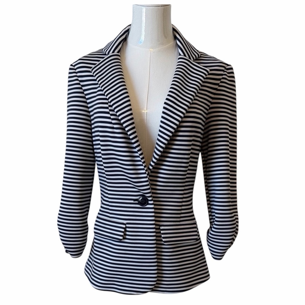 Soho Apparel Navy and White Striped Knit Blazer Size S
